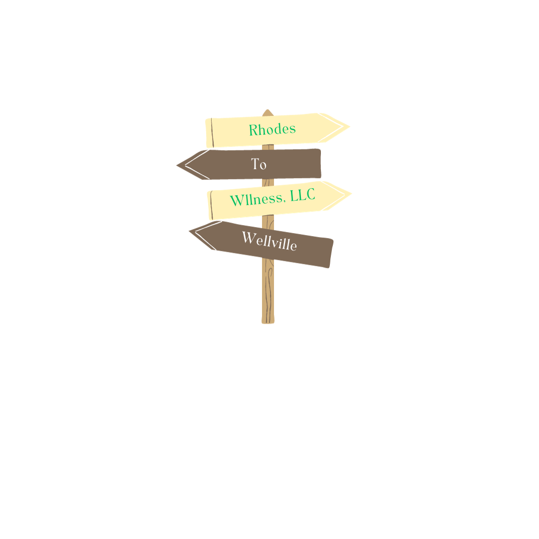 Illustrated signpost pointing toward Rhodes To Wellness and Wellville